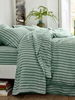 Piglet in Bed Pembroke Stripe Linen Blend Flat Sheet, Pine Green