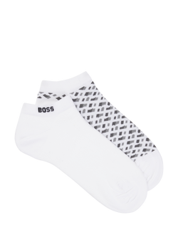 BOSS Monogram Trainers Socks, Pack of 2, White/Grey, White/Grey