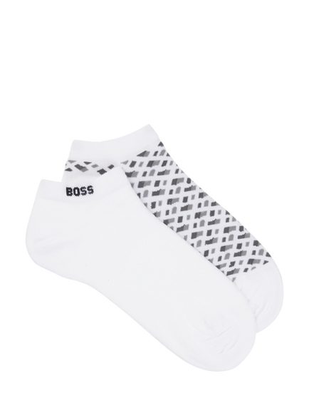BOSS Monogram Trainers Socks, Pack of 2, White/Grey, White/Grey