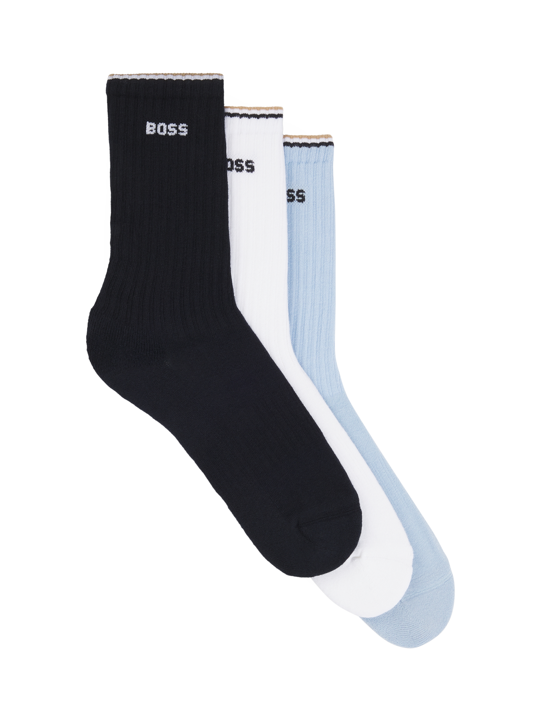Product image 1 of 3, which shows BOSS Logo Stripe Ankle Socks, Pack of 3, Pale Blue/Multi, S-M