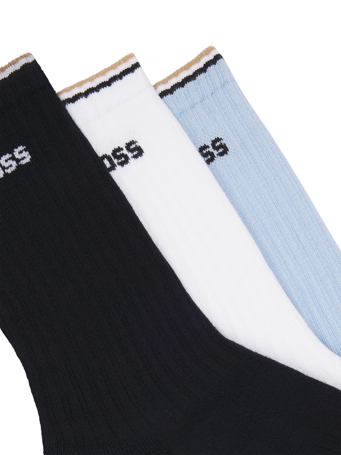 Product image 3 of 3, which shows BOSS Logo Stripe Ankle Socks, Pack of 3, Pale Blue/Multi, S-M