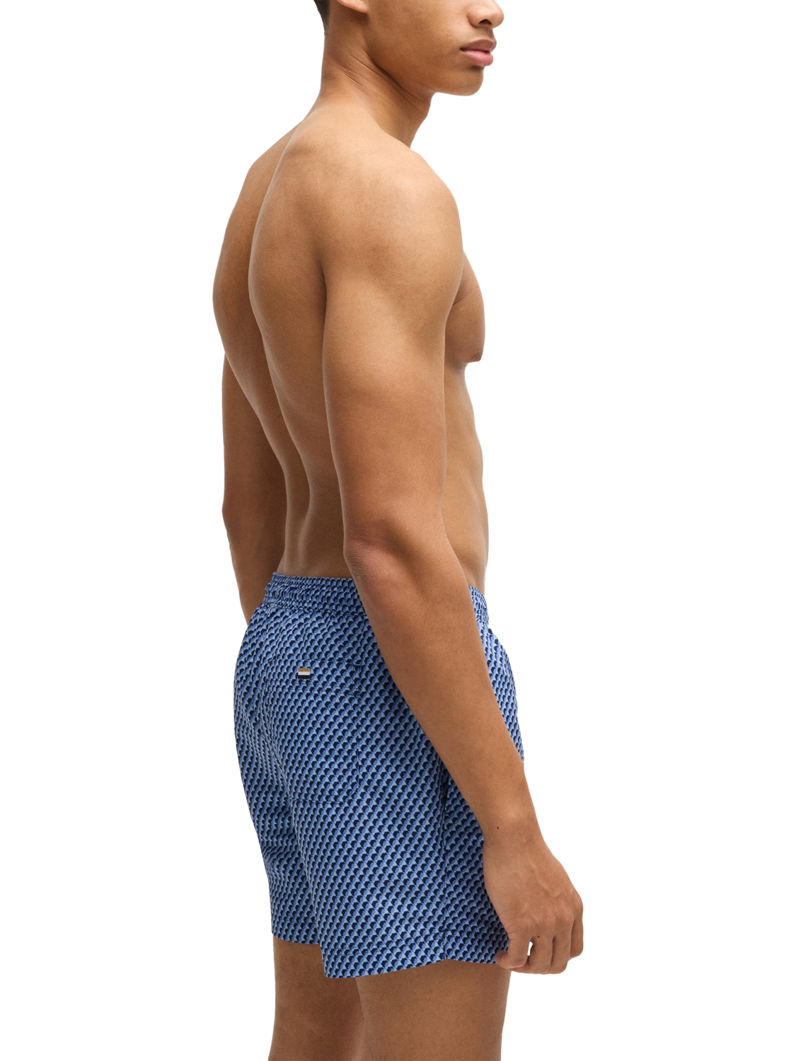 Product image 2 of 4, which shows HUGO BOSS BOSS Logo-Label Patterned Swim Shorts, Blue/Multi, M
