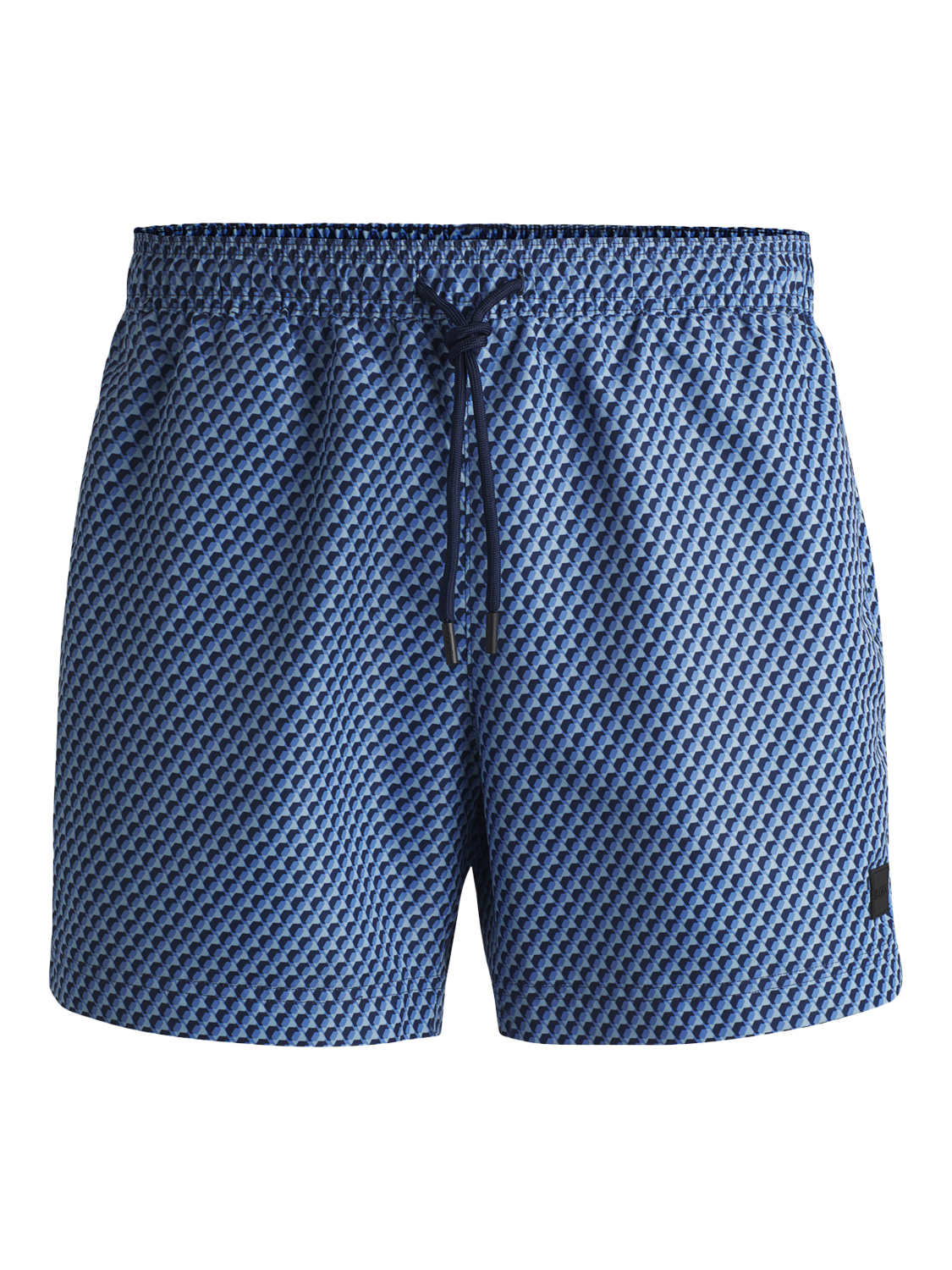 Product image 3 of 4, which shows HUGO BOSS BOSS Logo-Label Patterned Swim Shorts, Blue/Multi, M