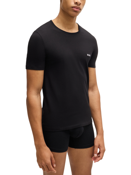 BOSS Embroidered Logo Cotton Underwear T-Shirt, Pack of 3, Black, Black