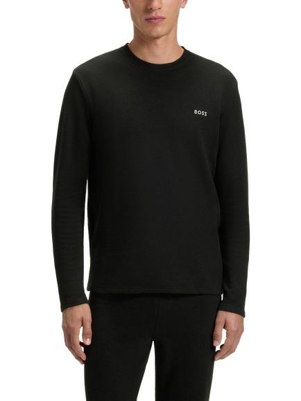 HUGO BOSS BOSS Crew Neck Long Sleeve Cotton Blend Pyjama Top, Black