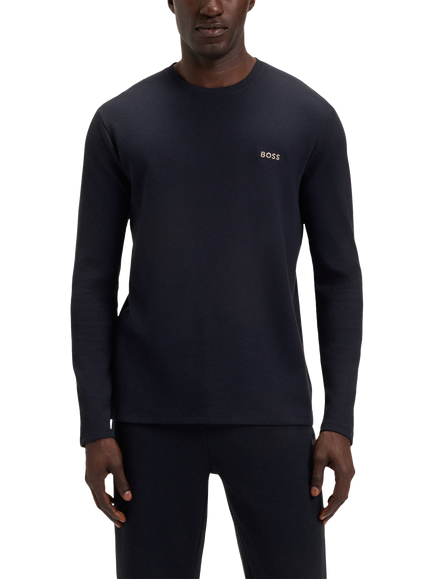 HUGO BOSS BOSS Crew Neck Long Sleeve Cotton Blend Pyjama Top, Dark Blue
