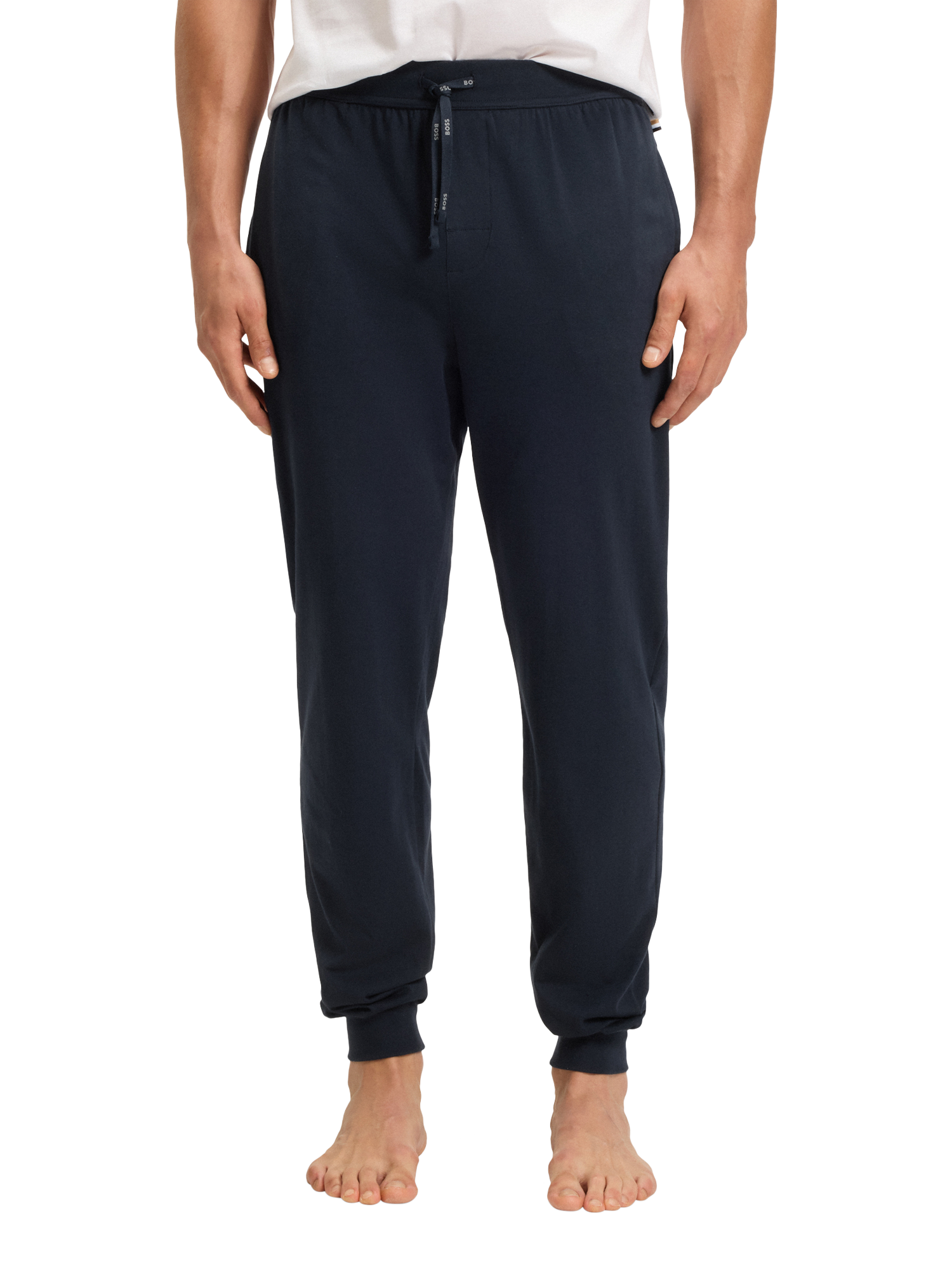 Product image 1 of 5, which shows HUGO BOSS BOSS Drawstring Cotton Blend Pyjama Bottoms, Dark Blue, S