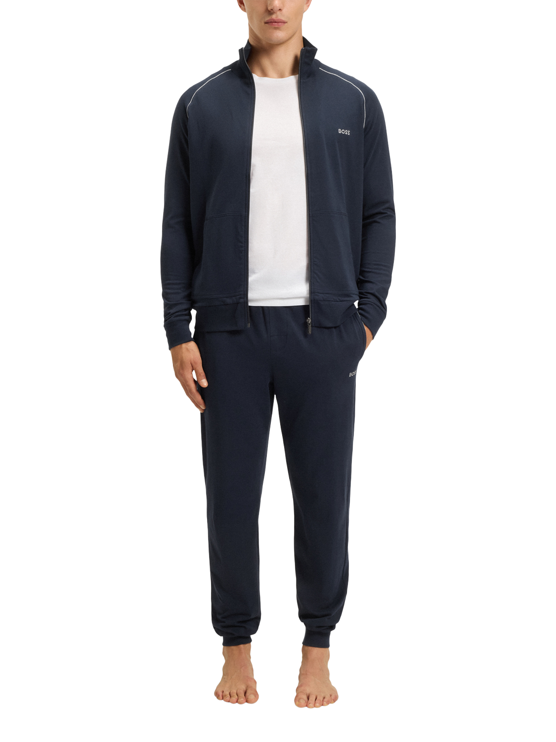 Product image 3 of 5, which shows HUGO BOSS BOSS Drawstring Cotton Blend Pyjama Bottoms, Dark Blue, S