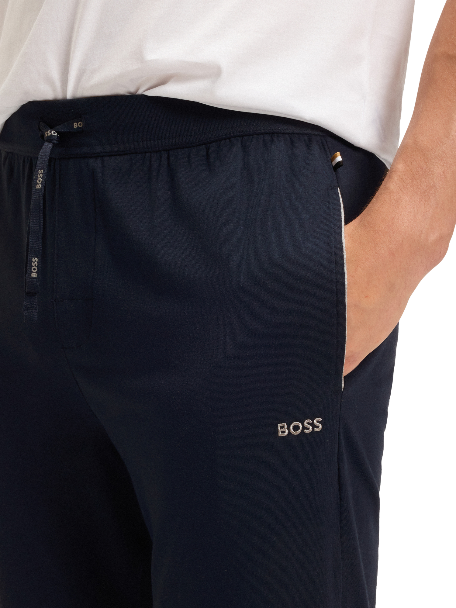 Product image 5 of 5, which shows HUGO BOSS BOSS Drawstring Cotton Blend Pyjama Bottoms, Dark Blue, S