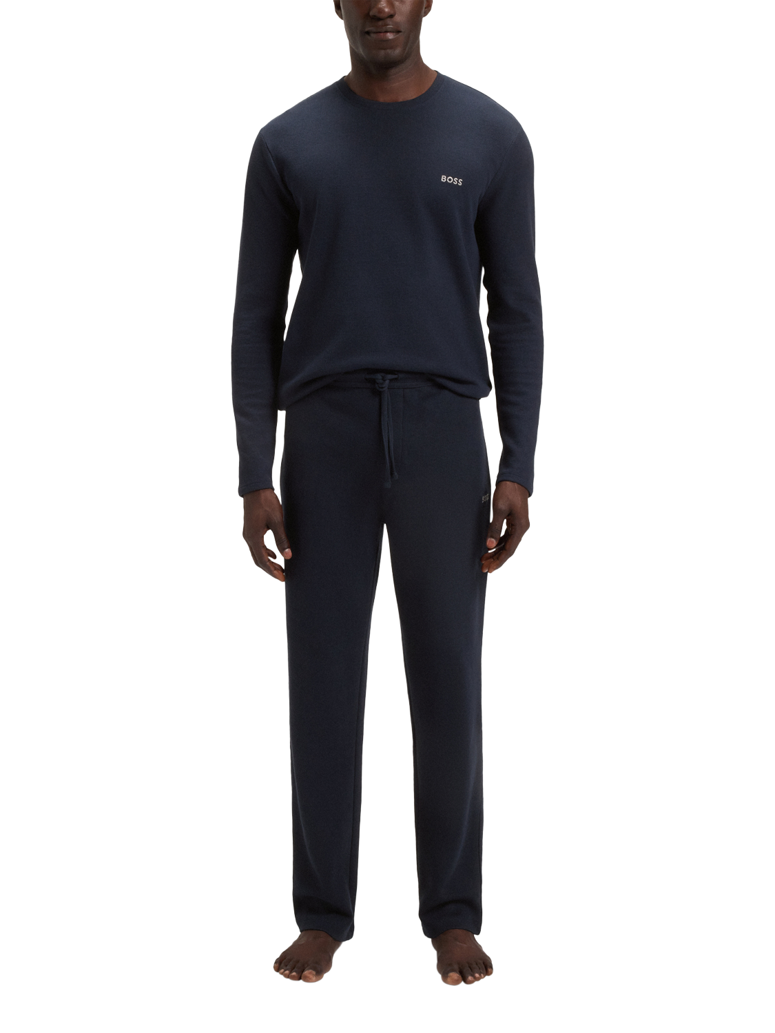Product image 3 of 6, which shows HUGO BOSS BOSS Drawstring Cotton Blend Pyjama Bottoms, Dark Blue, S
