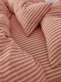 Piglet in Bed Pembroke Stripe Linen Blend Fitted Sheet, Sandstone Red