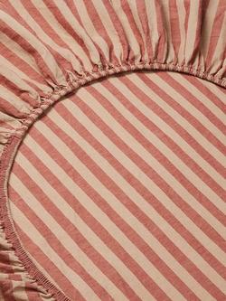Piglet in Bed Pembroke Stripe Linen Blend Fitted Sheet - view 2, Sandstone Red