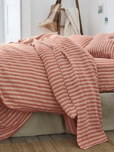 Piglet in Bed Pembroke Stripe Linen Blend Flat Sheet, Sandstone Red
