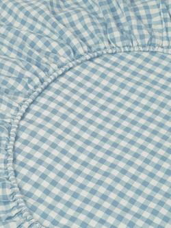 Piglet in Bed Gingham Linen Blend Fitted Sheet - view 2, Warm Blue