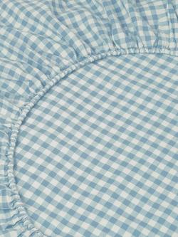 Piglet in Bed Gingham Linen Fitted Sheet - view 2, Warm Blue