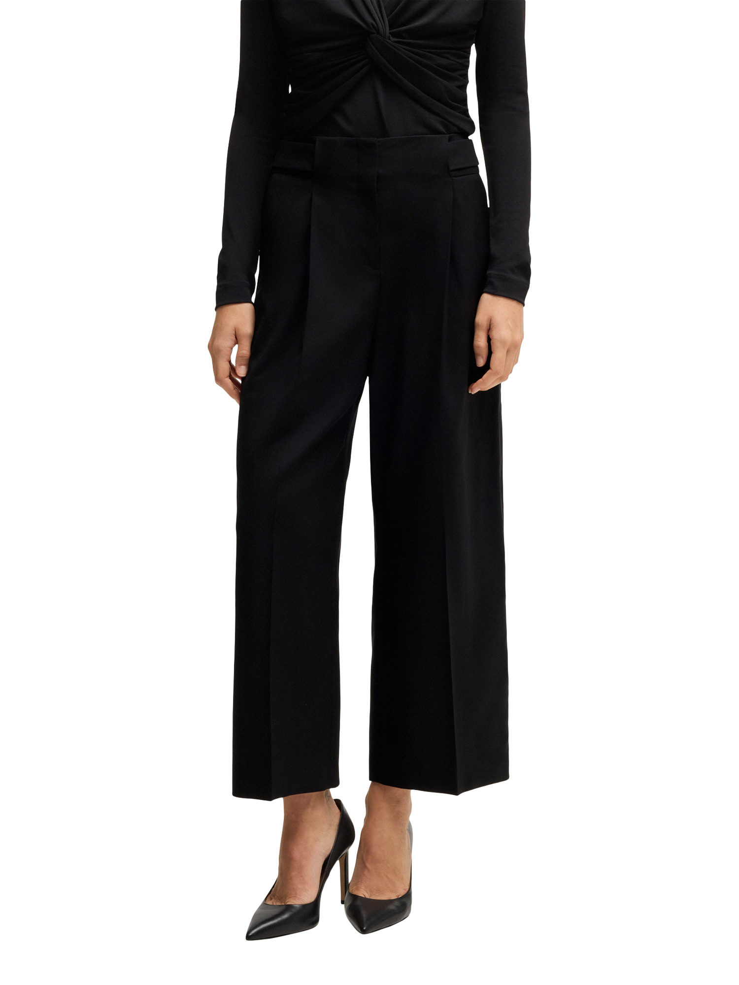 Product image 1 of 6, which shows BOSS Tamania Pure Wool Trousers, Black, 16