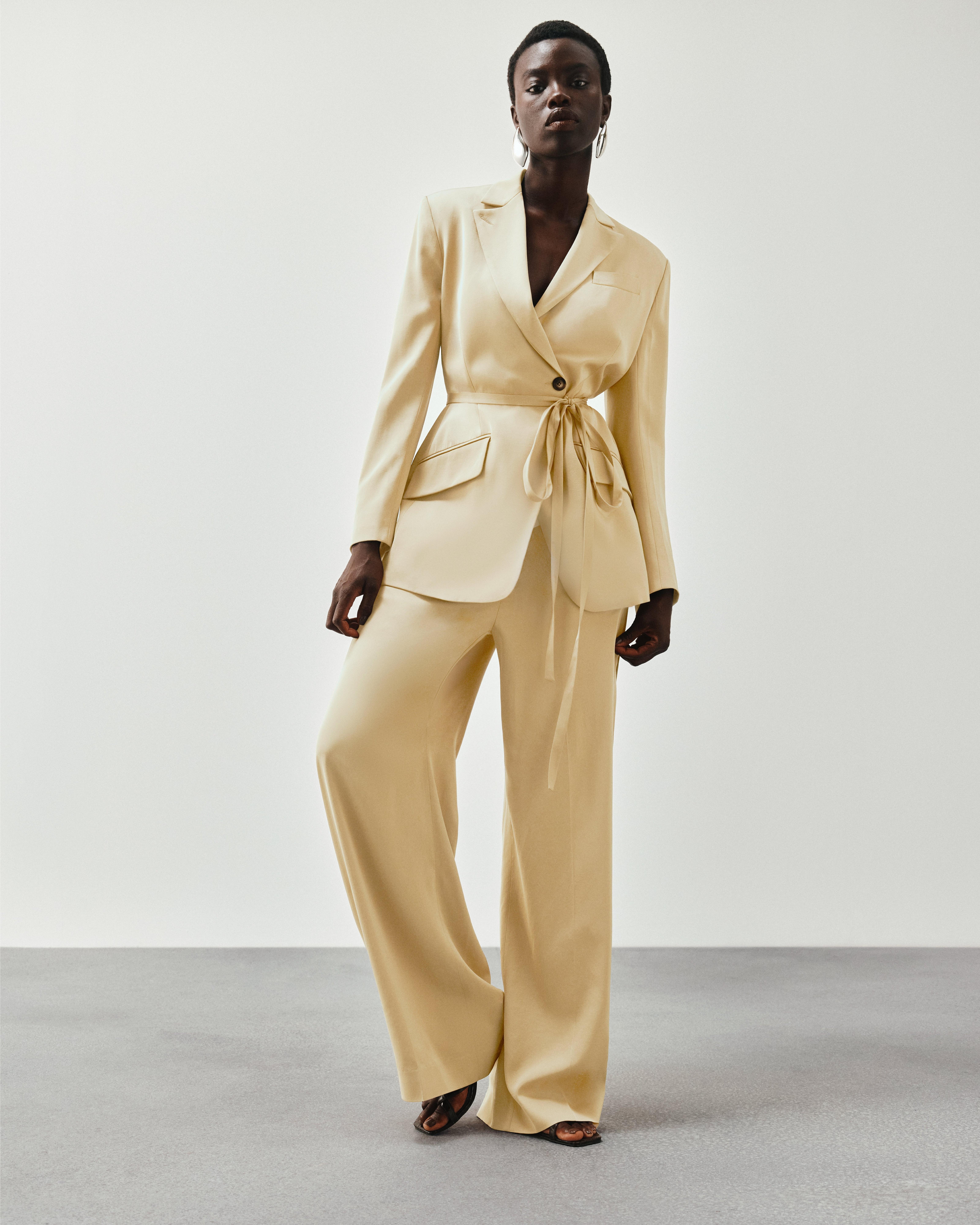 Product image 7 of 7, which shows John Lewis Editions Side Pleat Tailored Trousers, Buttermilk, 8