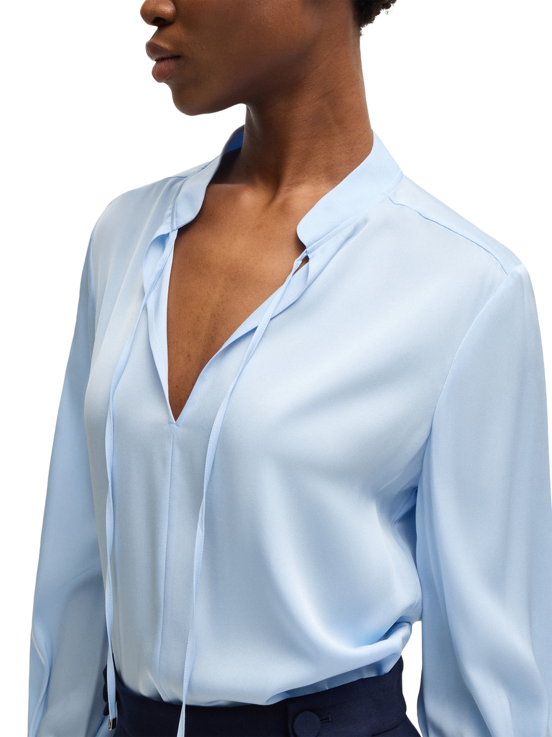 Product image 5 of 6, which shows BOSS Barabi Silk Rich Tie Front Top, Light Blue, 4