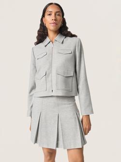 Soaked In Luxury Augustina Zipper Collared Jacket, Grey, Grey