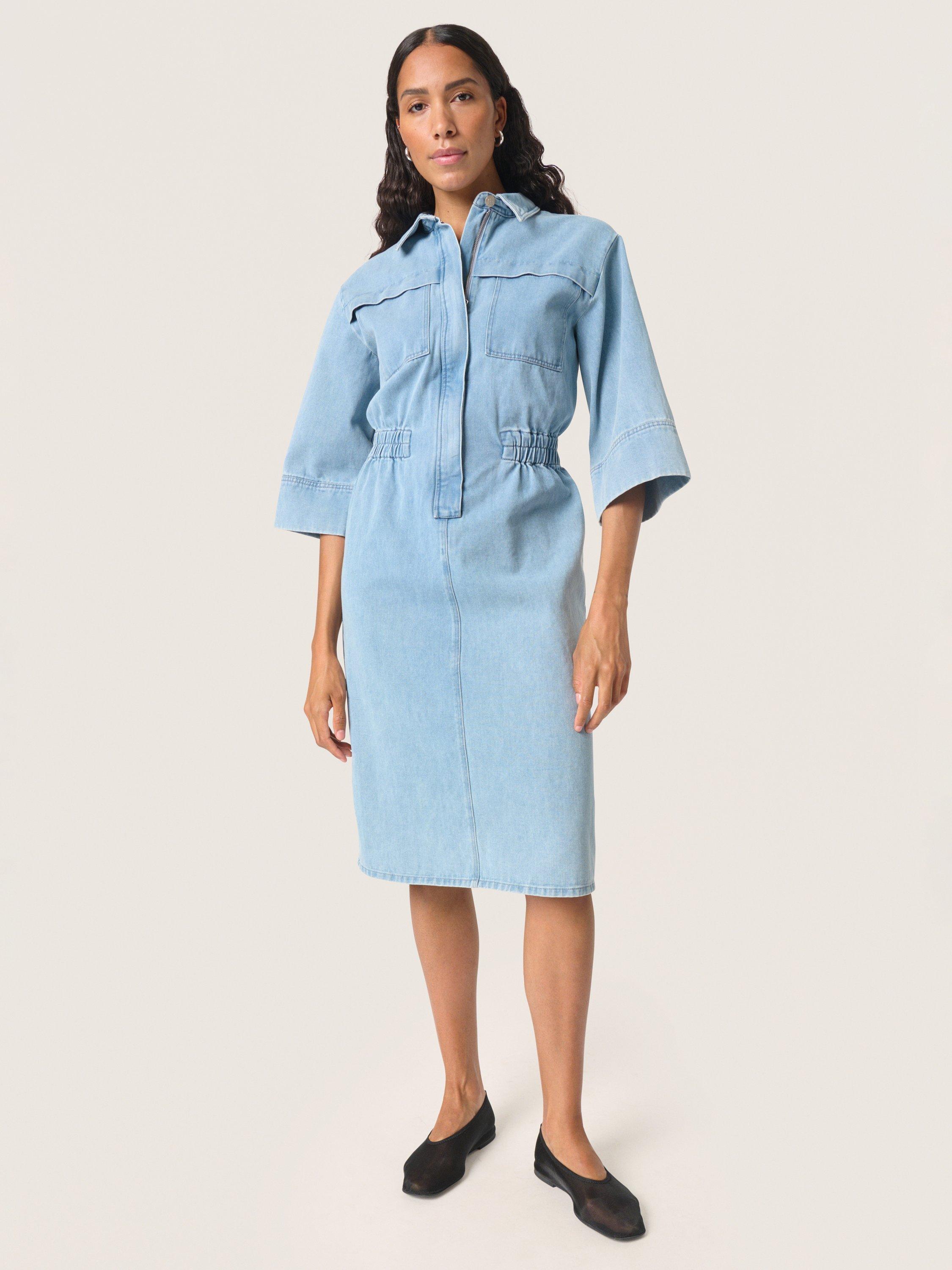 Product image 1 of 6, which shows Soaked In Luxury Annabeth Denim Dress, Light Blue, XS