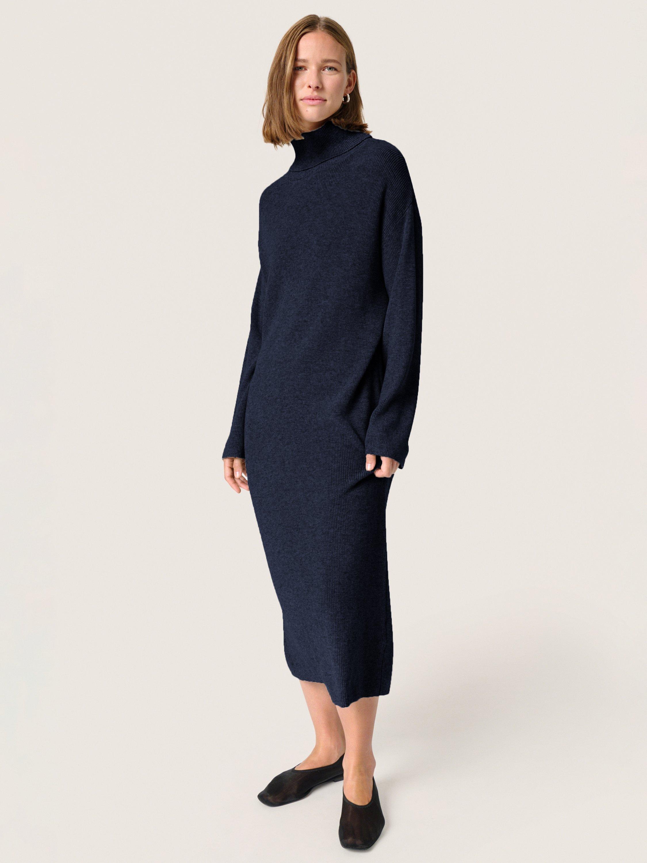 Product image 1 of 5, which shows Soaked In Luxury Sanja Roll Neck Wool Cotton Blend Maxi Dress, Night Sky, XS