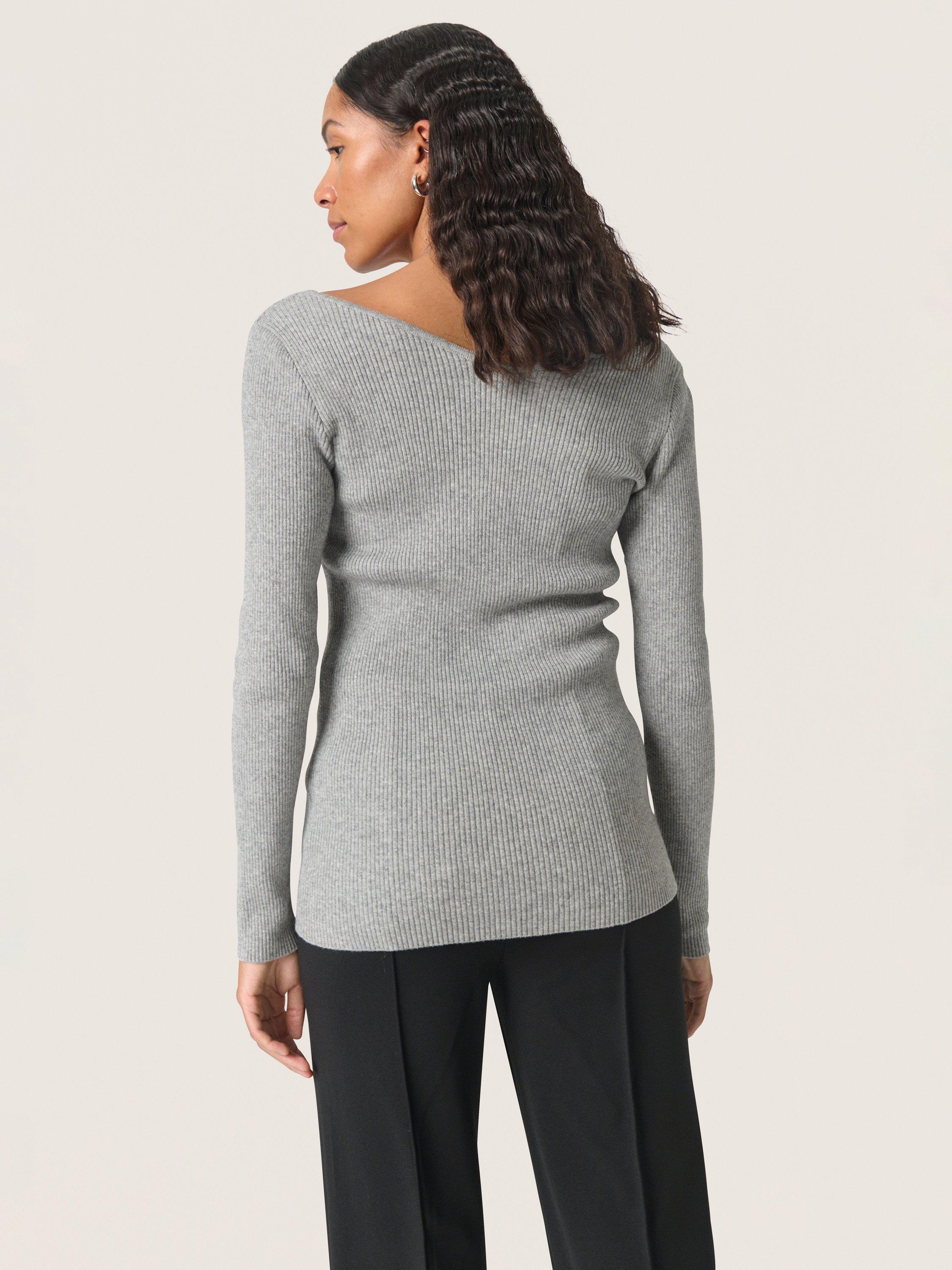 Product image 2 of 6, which shows Soaked In Luxury Sanja Wide V-Neck Jumper, Porpoise Melange, XS