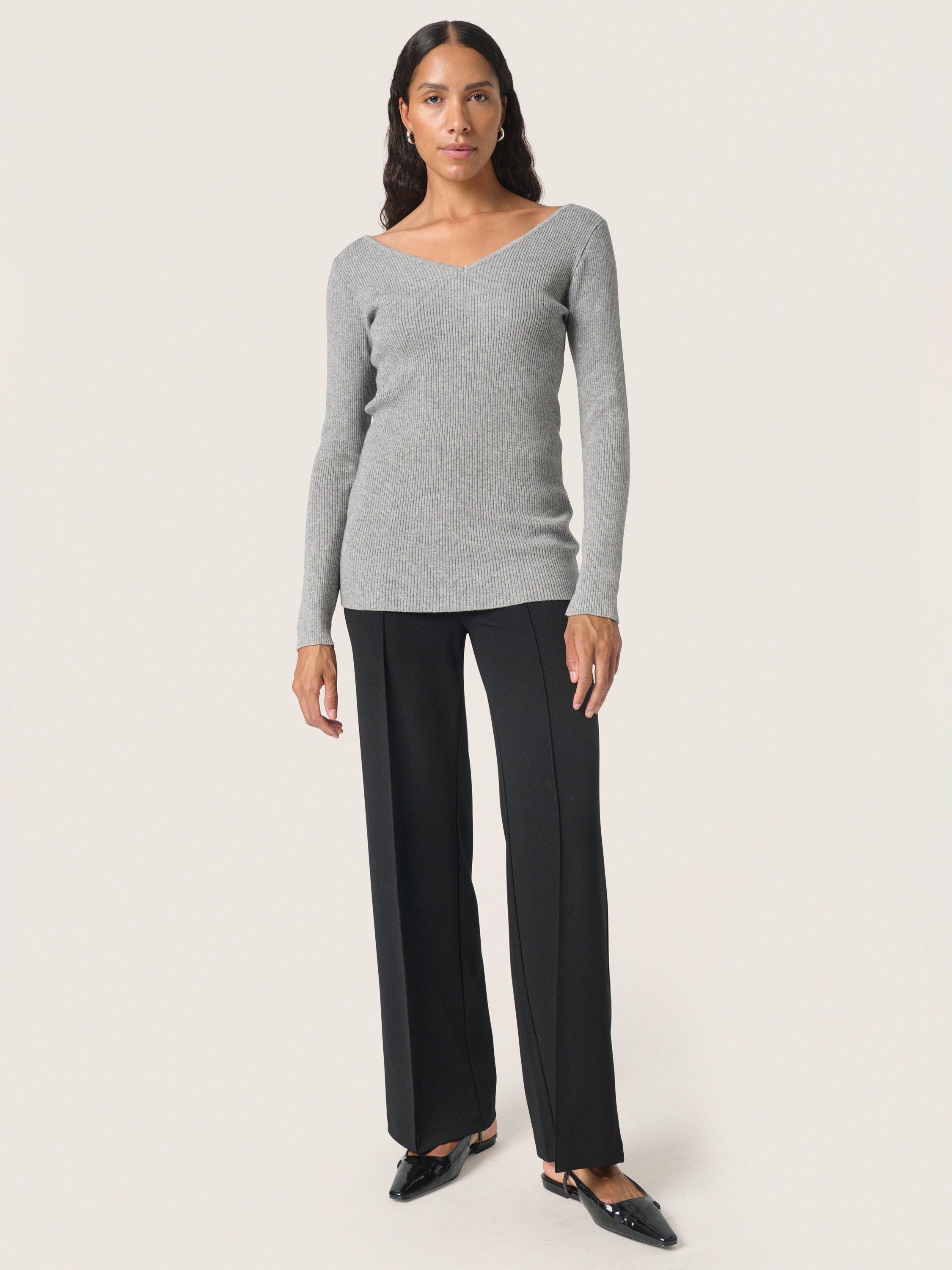 Product image 3 of 6, which shows Soaked In Luxury Sanja Wide V-Neck Jumper, Porpoise Melange, XS