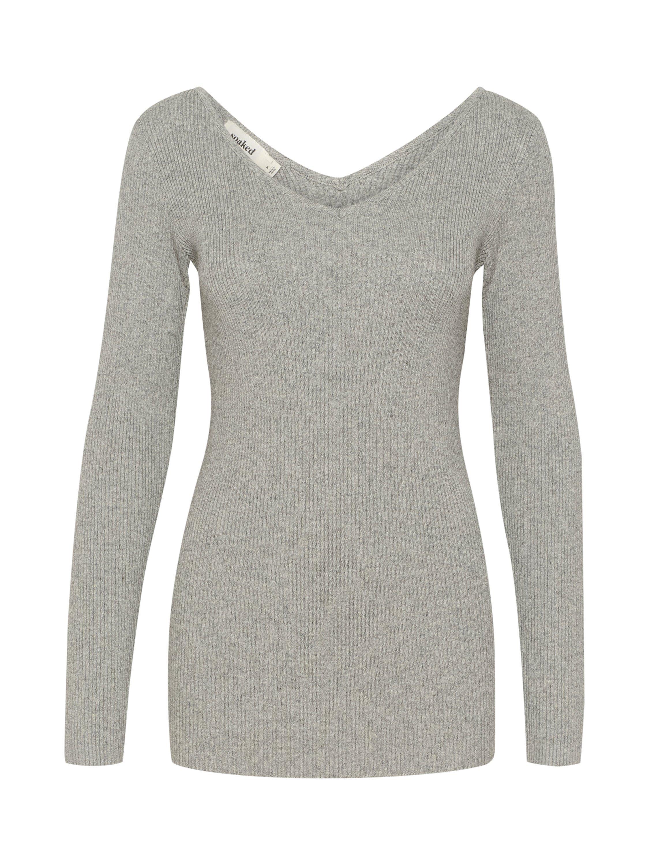 Product image 5 of 6, which shows Soaked In Luxury Sanja Wide V-Neck Jumper, Porpoise Melange, XS