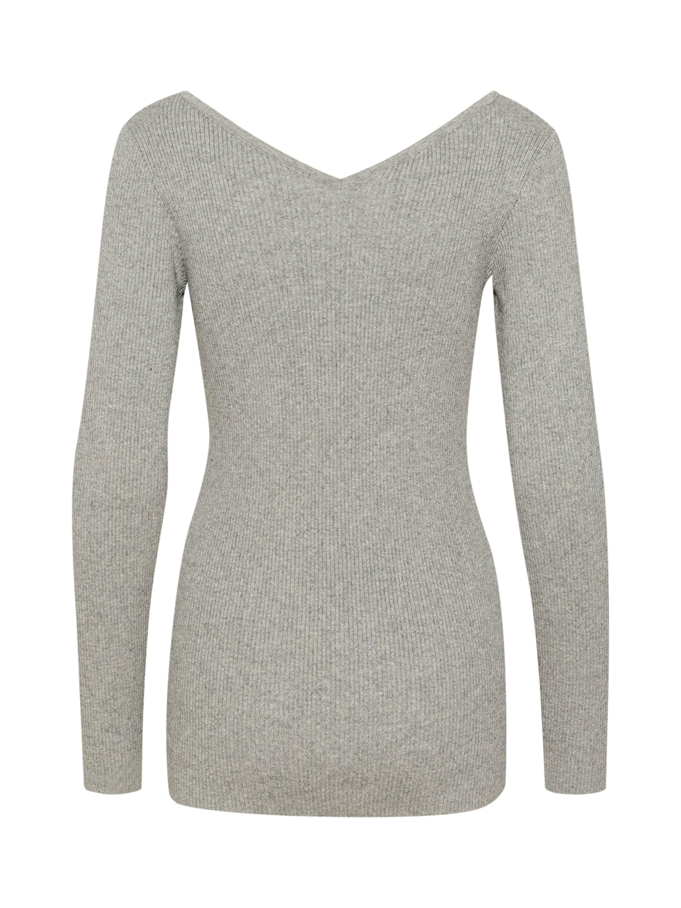 Product image 6 of 6, which shows Soaked In Luxury Sanja Wide V-Neck Jumper, Porpoise Melange, XS