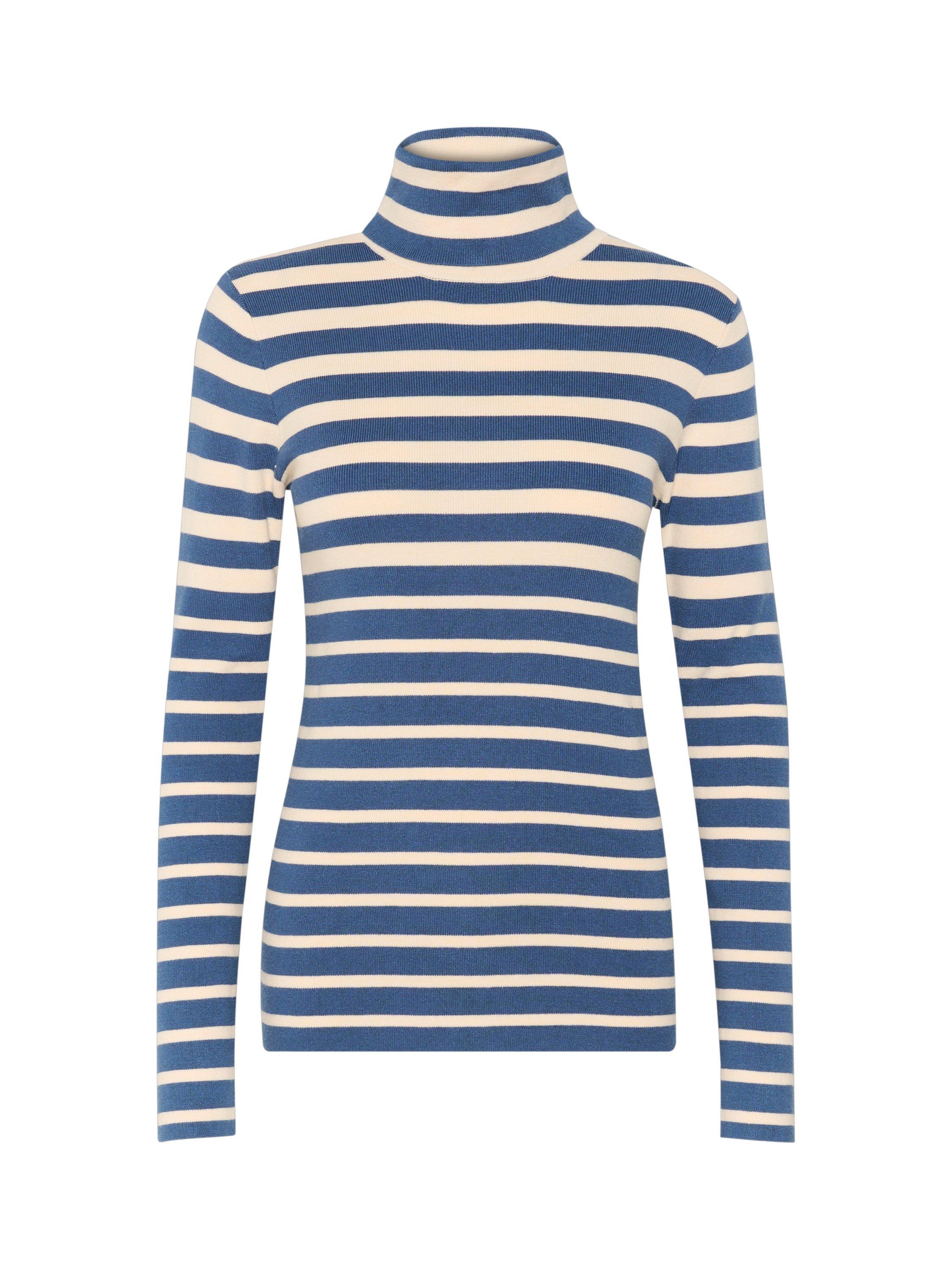 Product image 5 of 6, which shows Soaked In Luxury Spina Stripe Roll Neck Jumper, Blue/White, XS