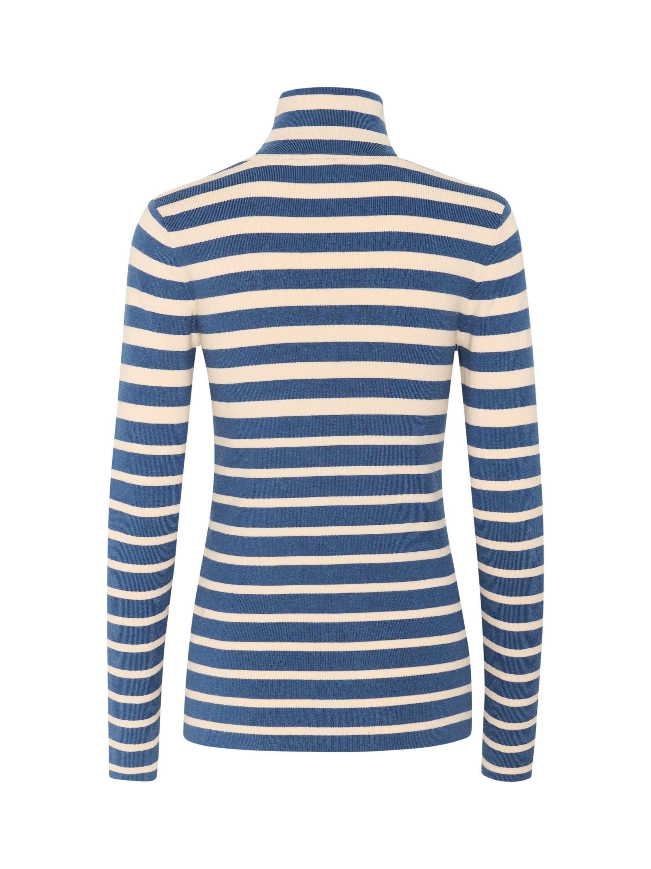 Product image 6 of 6, which shows Soaked In Luxury Spina Stripe Roll Neck Jumper, Blue/White, XS