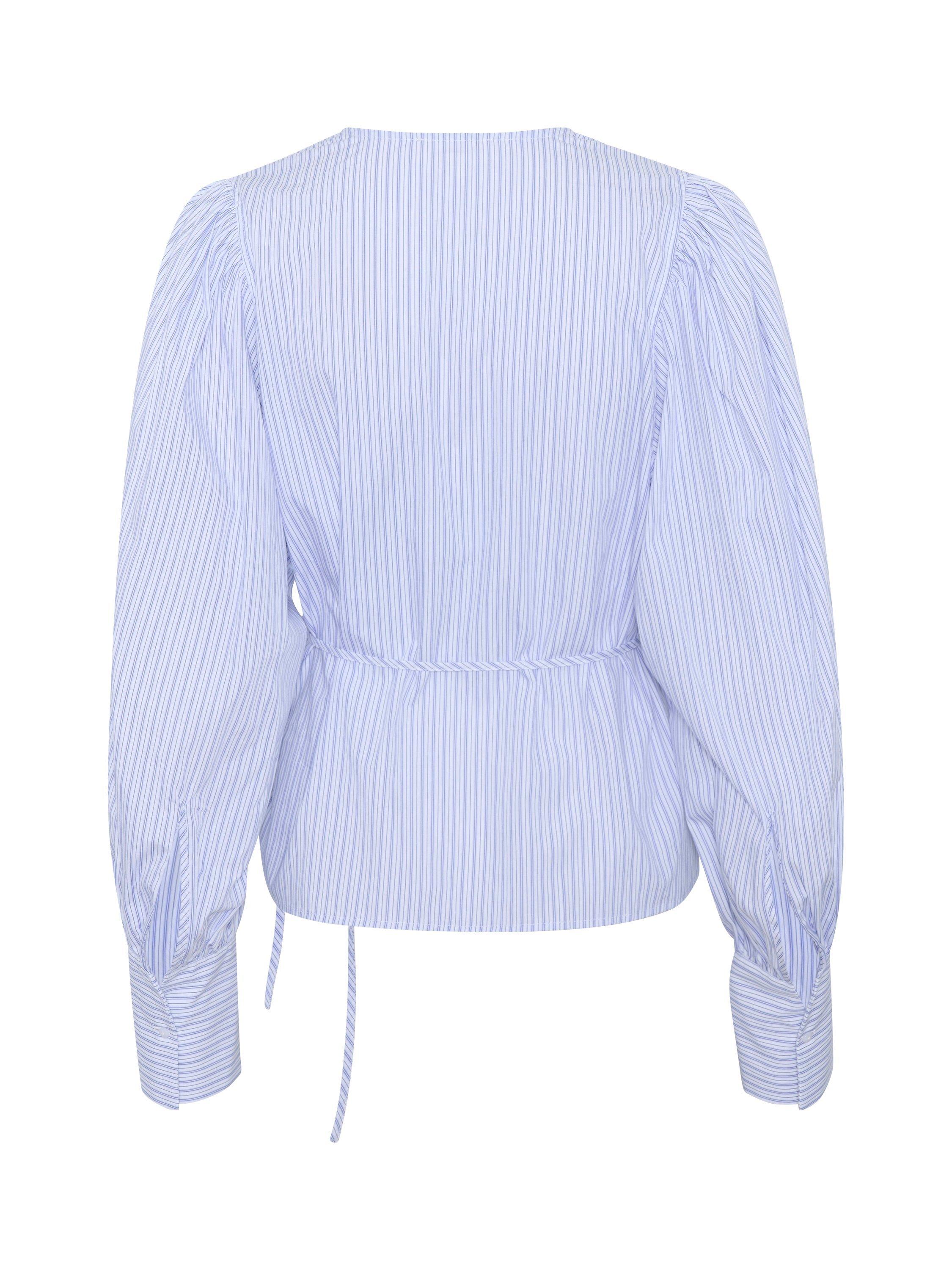 Product image 6 of 6, which shows Soaked In Luxury Oriana Striped Cotton Wrap Blouse, White/Blue, XS