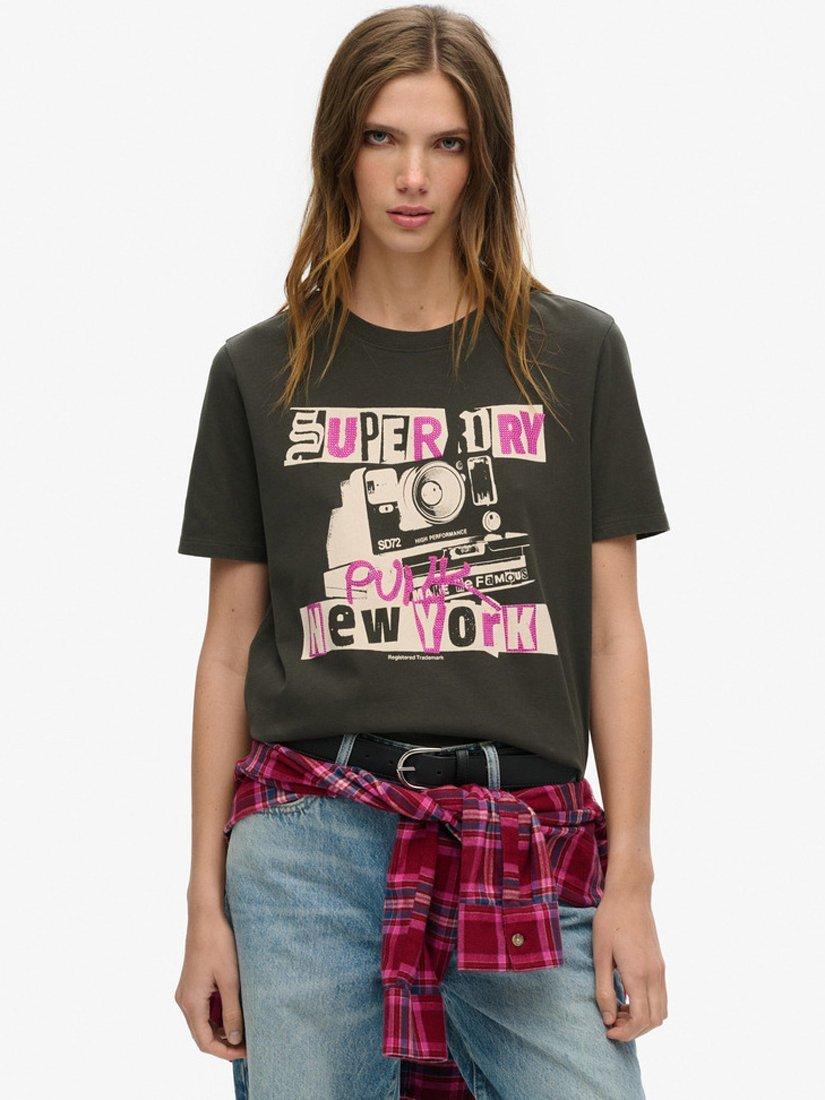 Superdry Lo-Fit Punk Poster Pure Organic Cotton T-Shirt, Jet Black