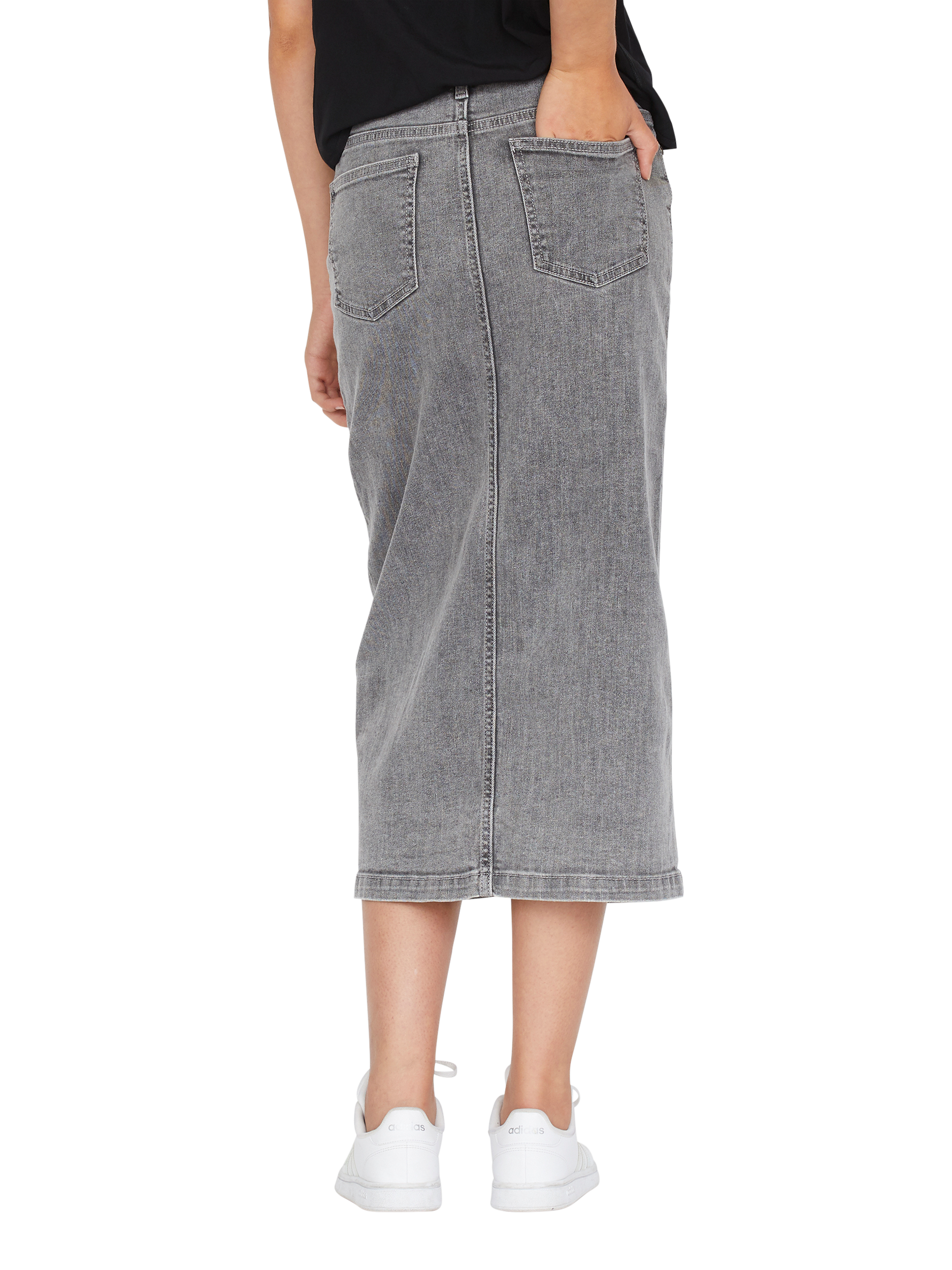 Product image 2 of 4, which shows Sisters Point Olia Denim Midi Skirt, Light Grey Wash, XS