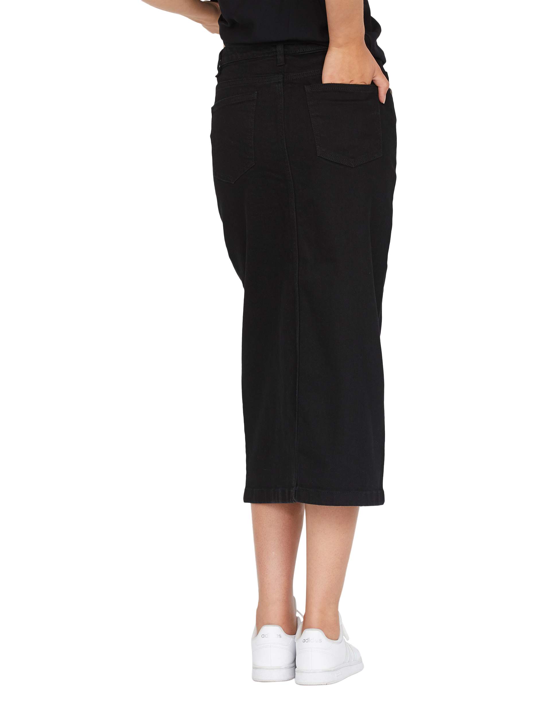 Product image 2 of 4, which shows Sisters Point Olia Denim Midi Skirt, Black, XS