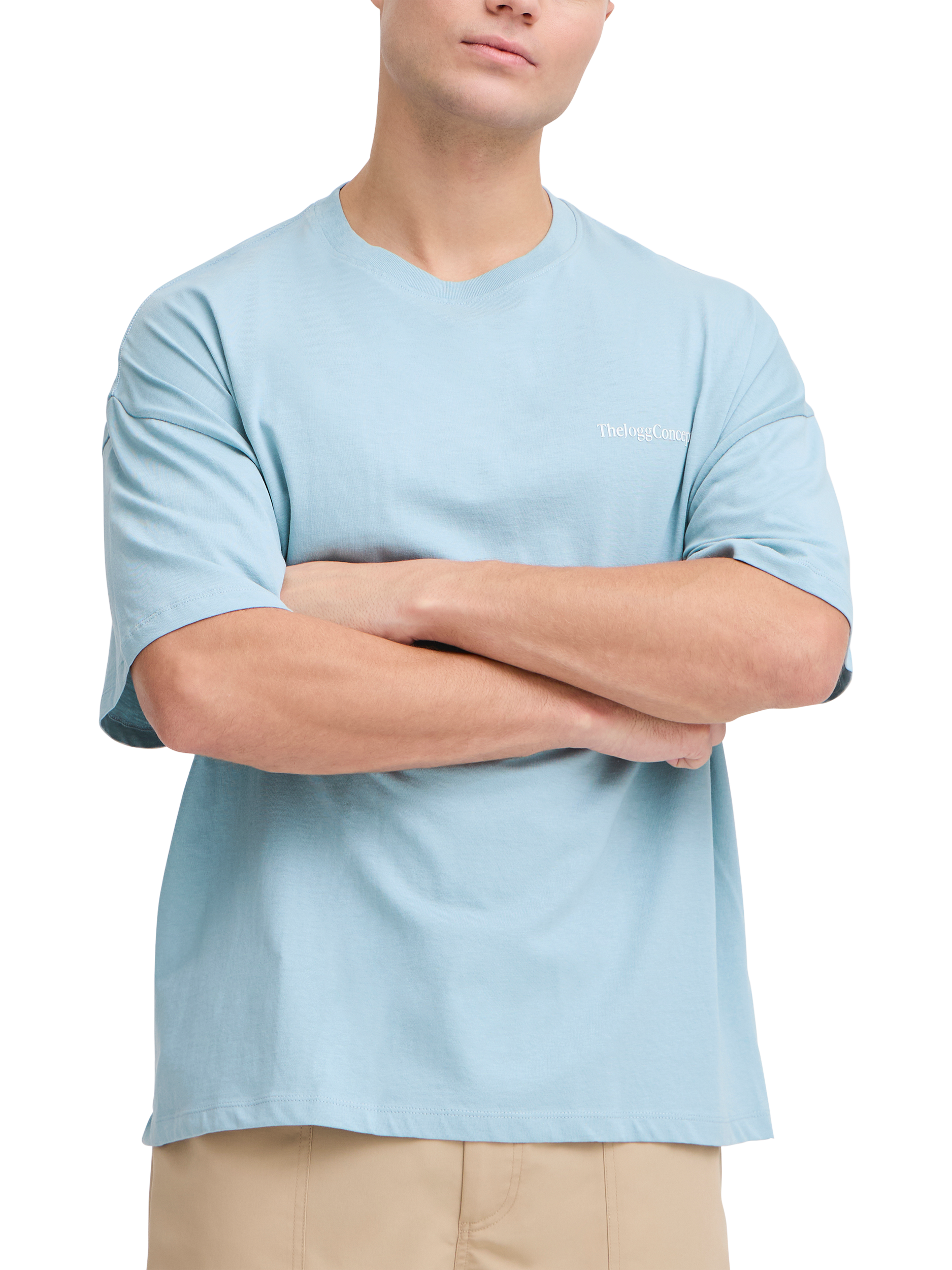 Product image 1 of 6, which shows The Jogg Concept Petri Logo Pure Organic Cotton T-Shirt, Stone Blue, S