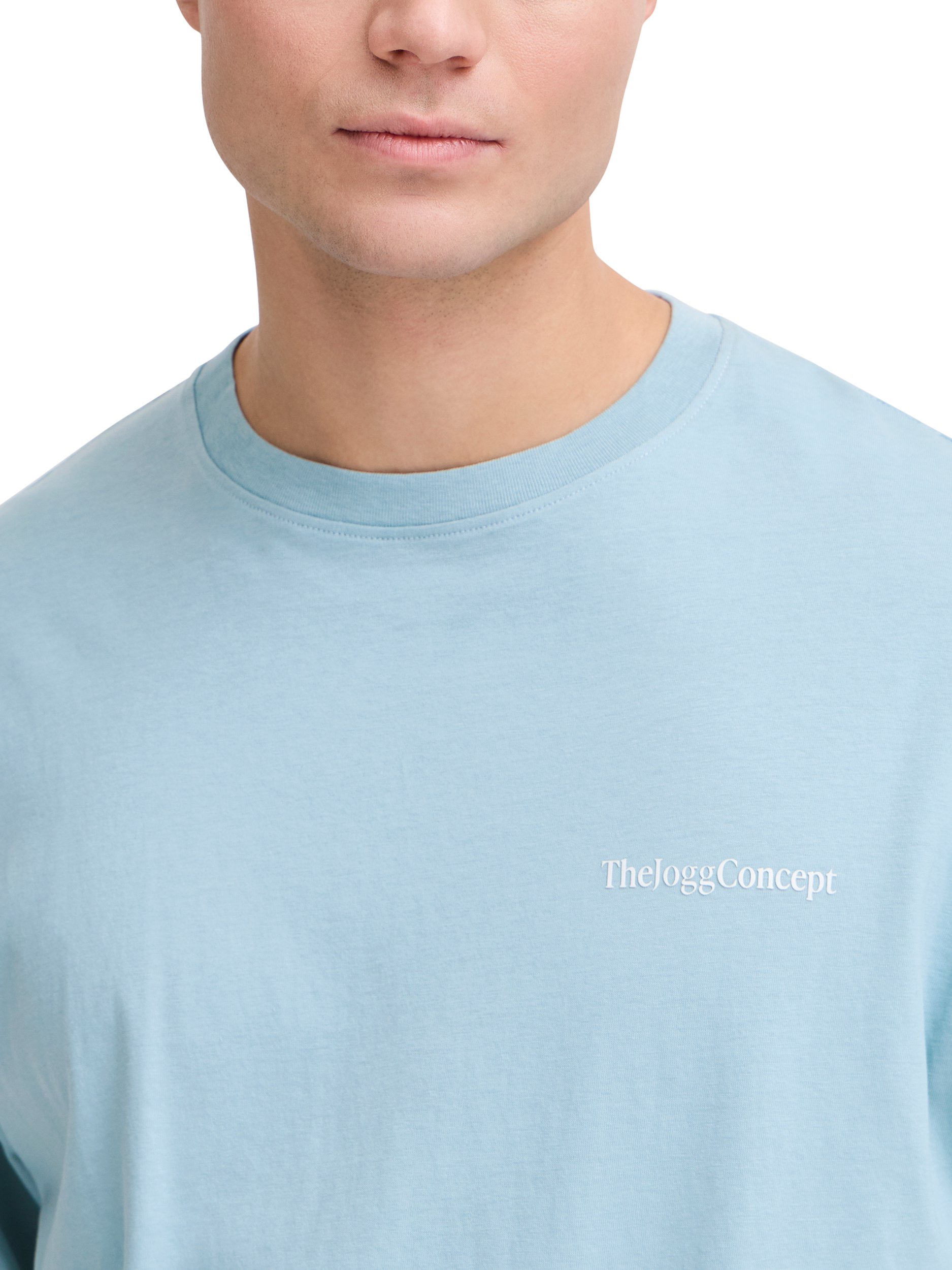 Product image 2 of 6, which shows The Jogg Concept Petri Logo Pure Organic Cotton T-Shirt, Stone Blue, S