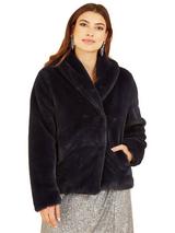 Yumi Wrap Faux Fur Coat, Black
