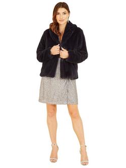 Yumi Wrap Faux Fur Coat - view 2, Black