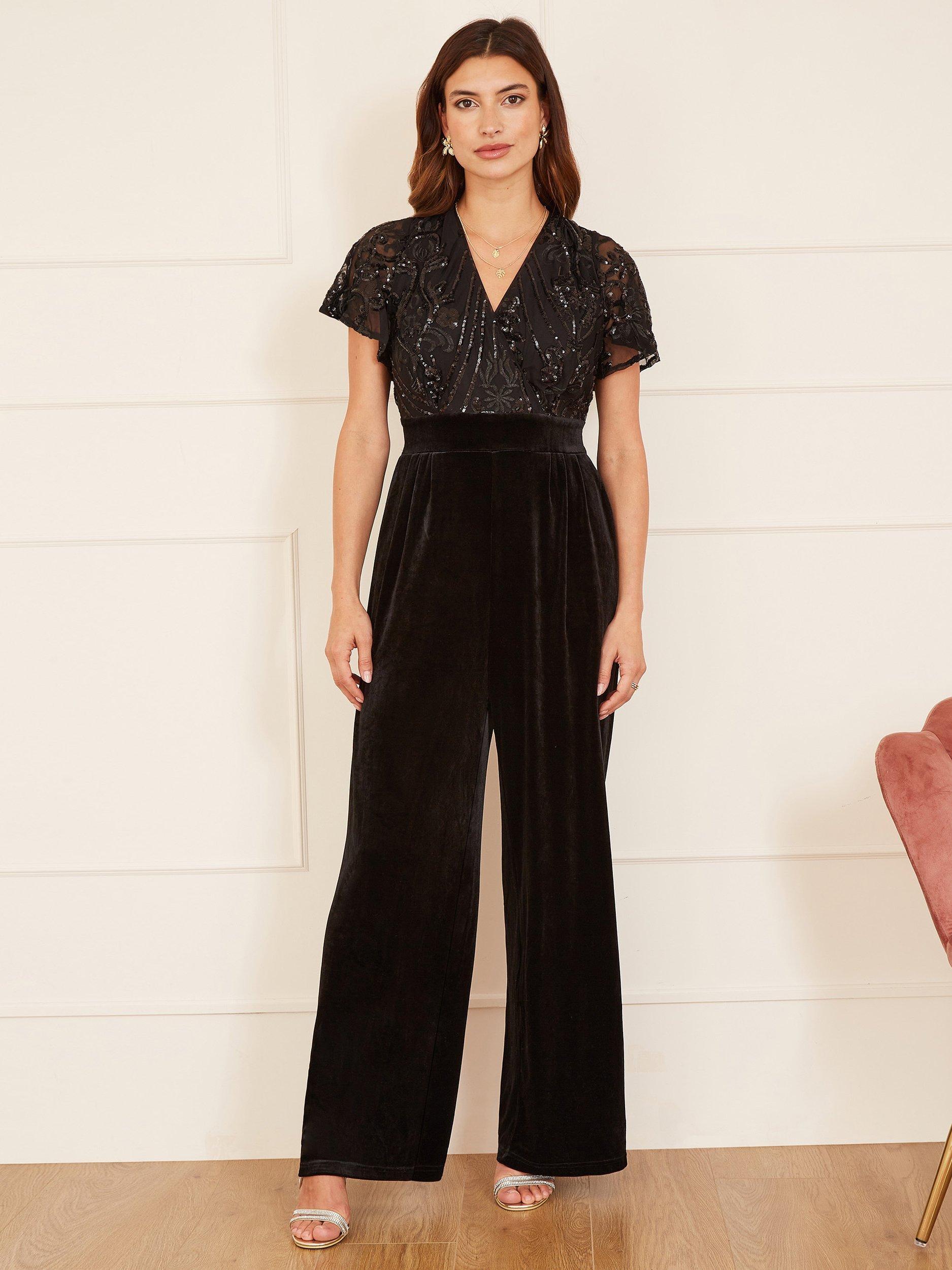 Velvet wide leg jumpsuit sales