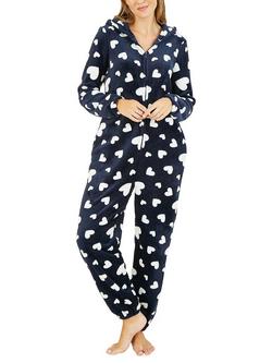 Yumi Heart Fleece Onesie, Navy, Navy