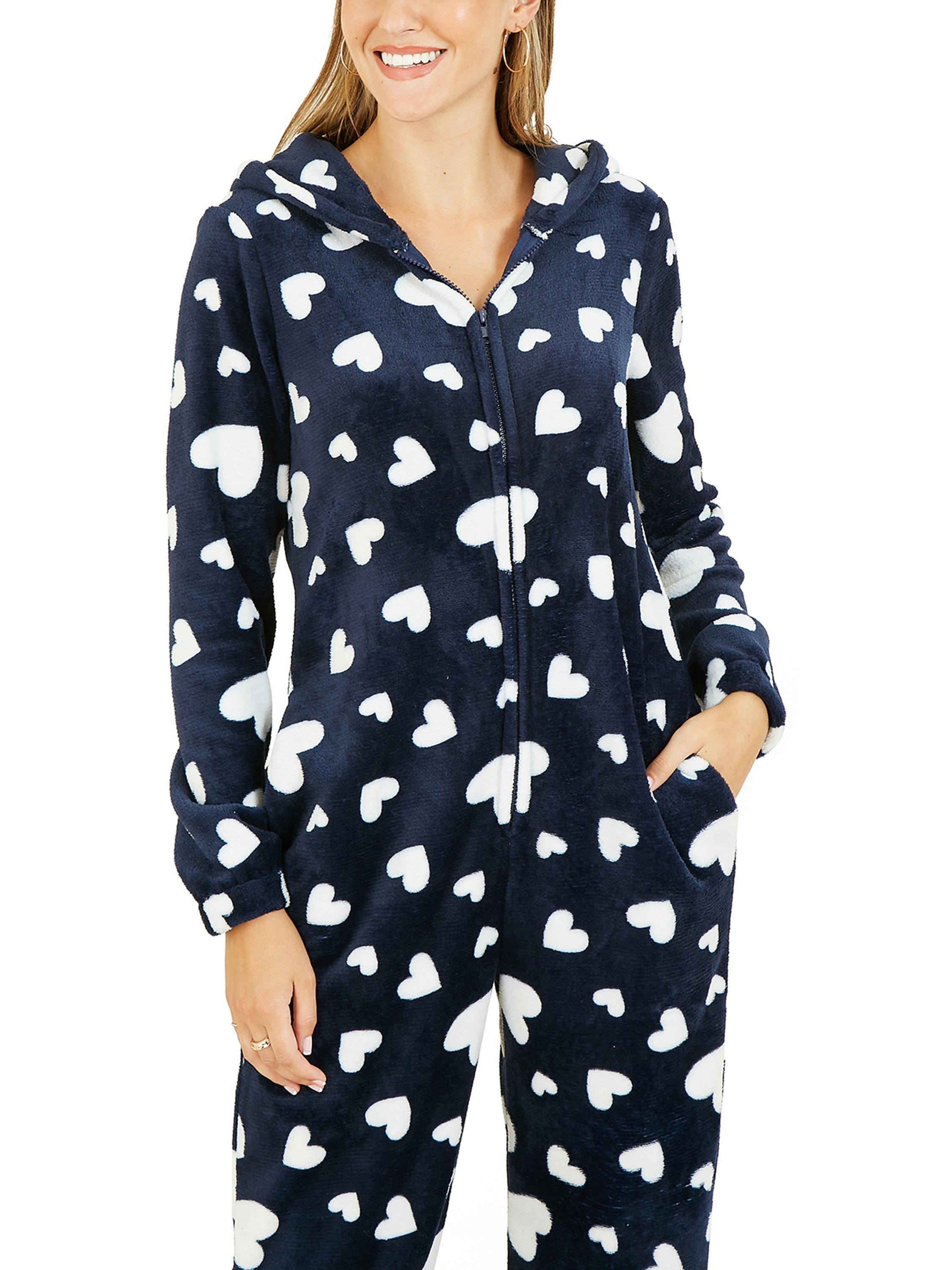 Product image 2 of 4, which shows Yumi Heart Fleece Onesie, Navy, 8