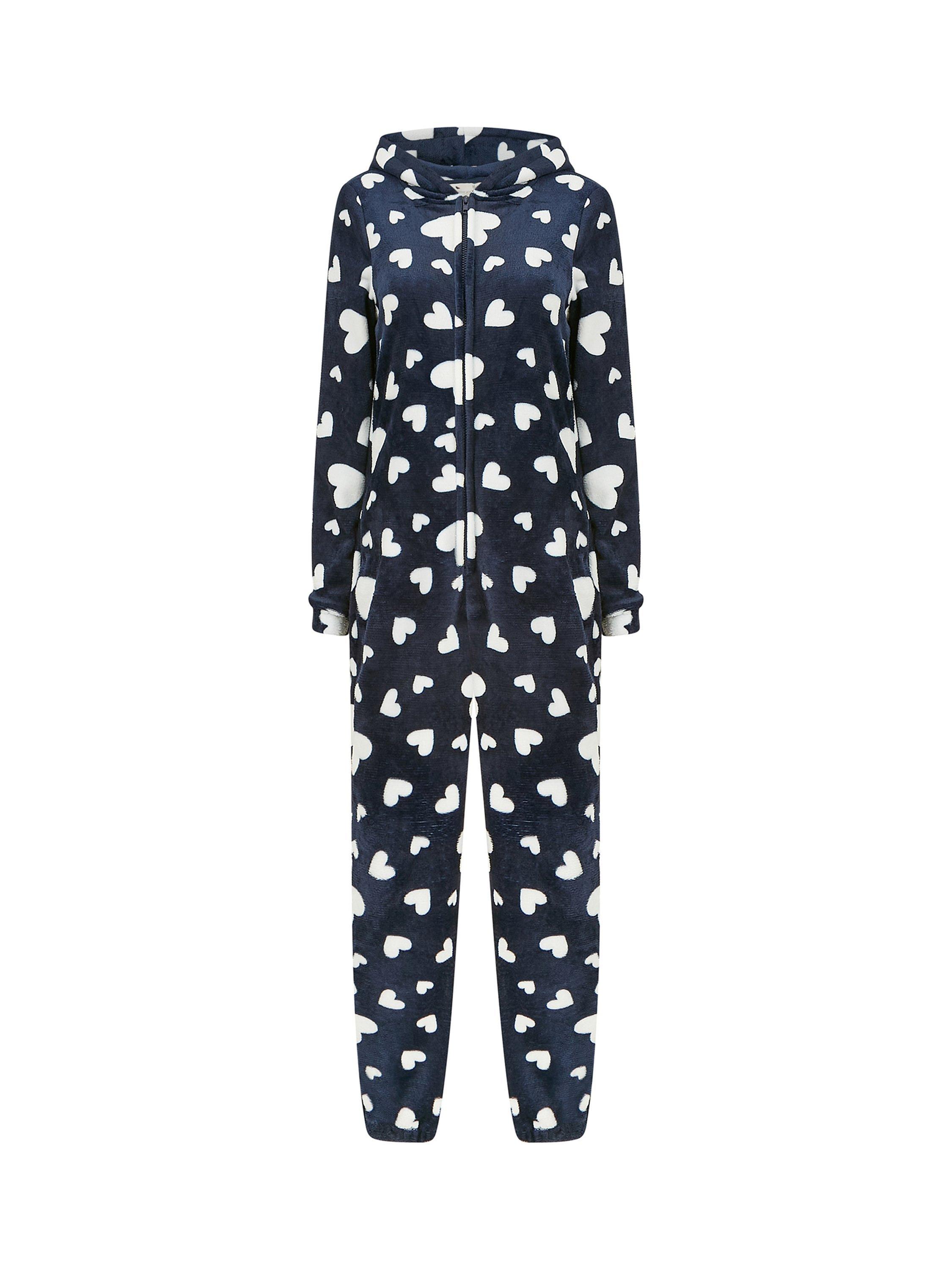 Product image 4 of 4, which shows Yumi Heart Fleece Onesie, Navy, 8