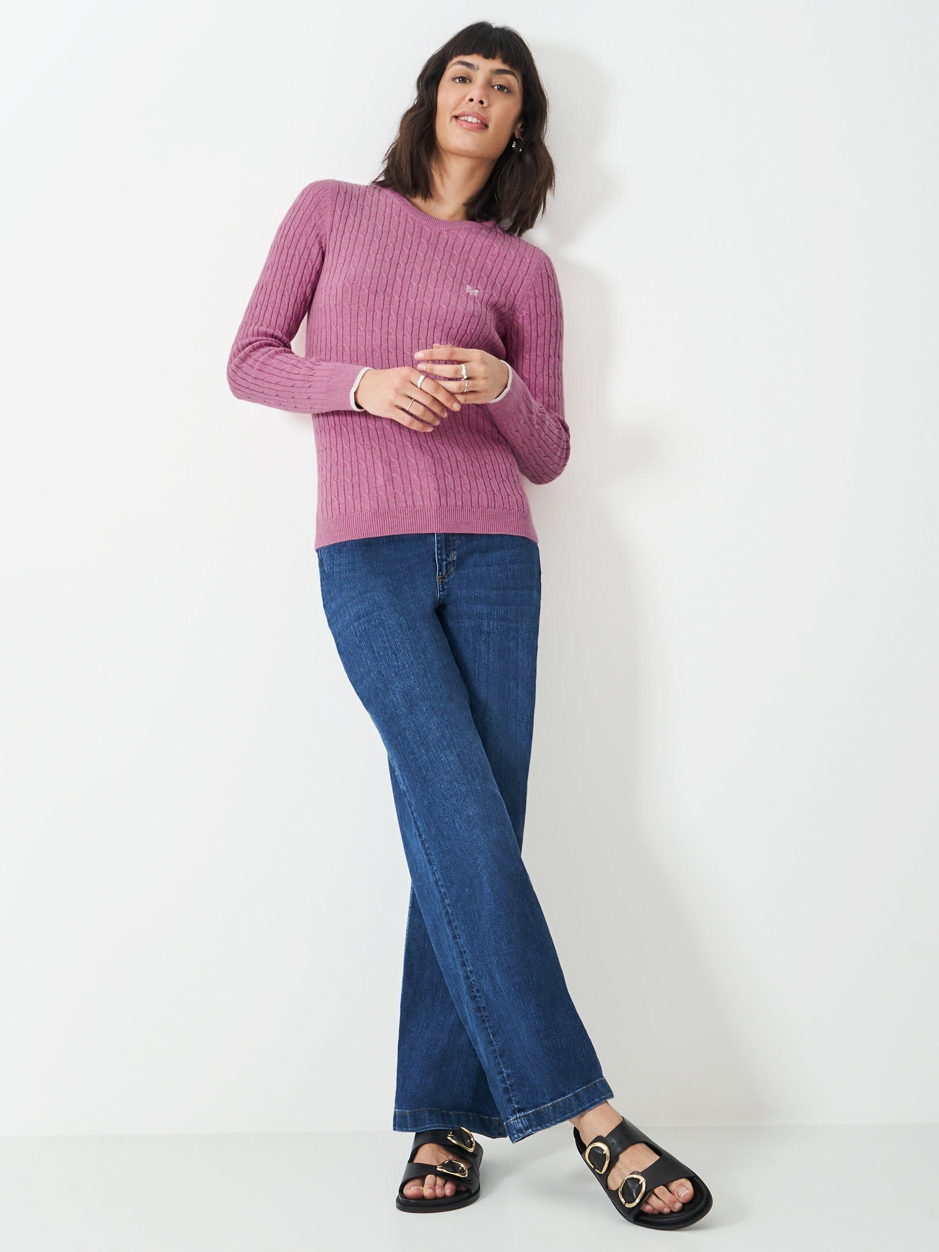 Product image 3 of 5, which shows Crew Clothing Heritage Cable Knit Cashmere Blend Jumper, Light Pink, 8