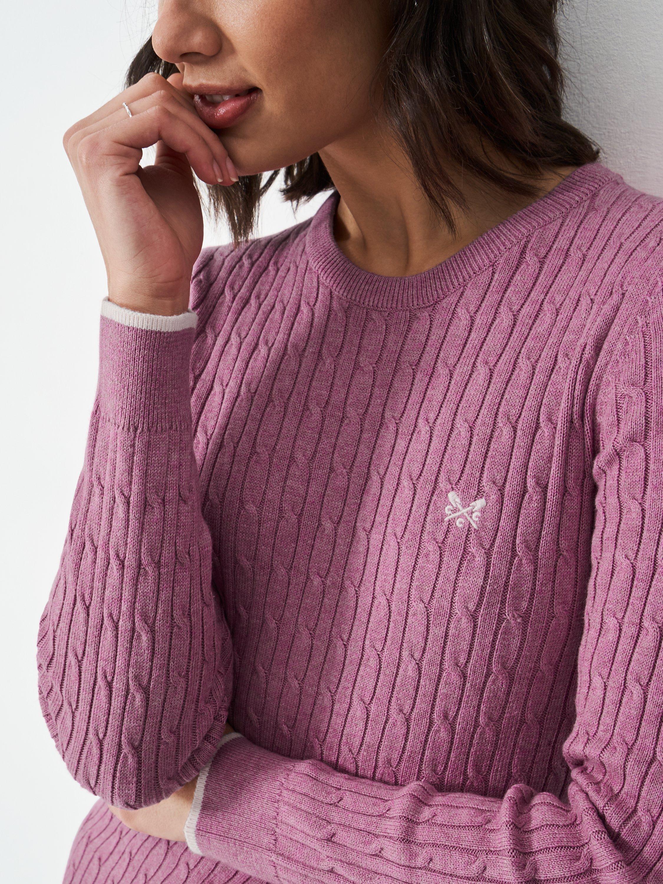 Product image 4 of 5, which shows Crew Clothing Heritage Cable Knit Cashmere Blend Jumper, Light Pink, 8