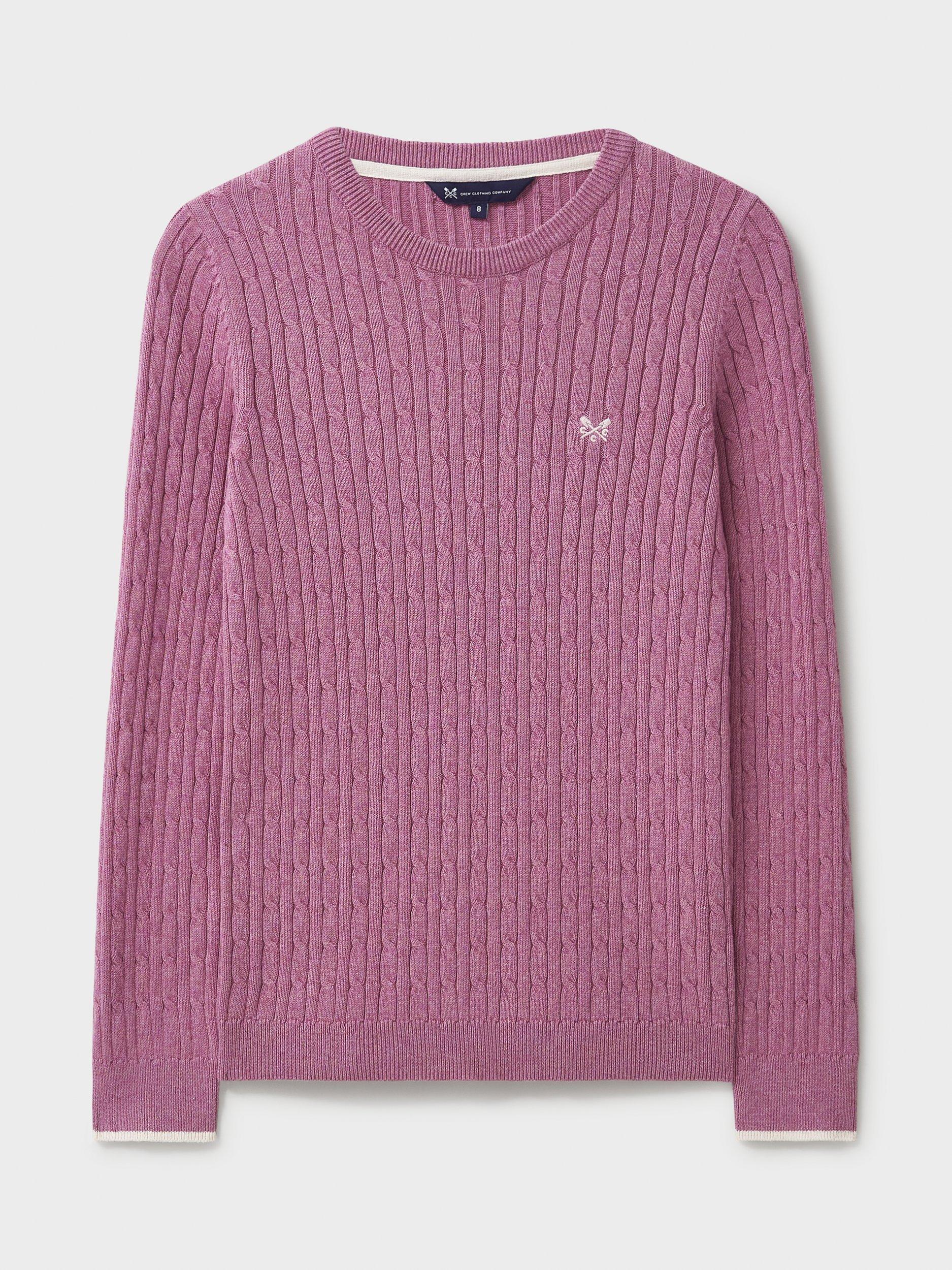 Product image 5 of 5, which shows Crew Clothing Heritage Cable Knit Cashmere Blend Jumper, Light Pink, 8