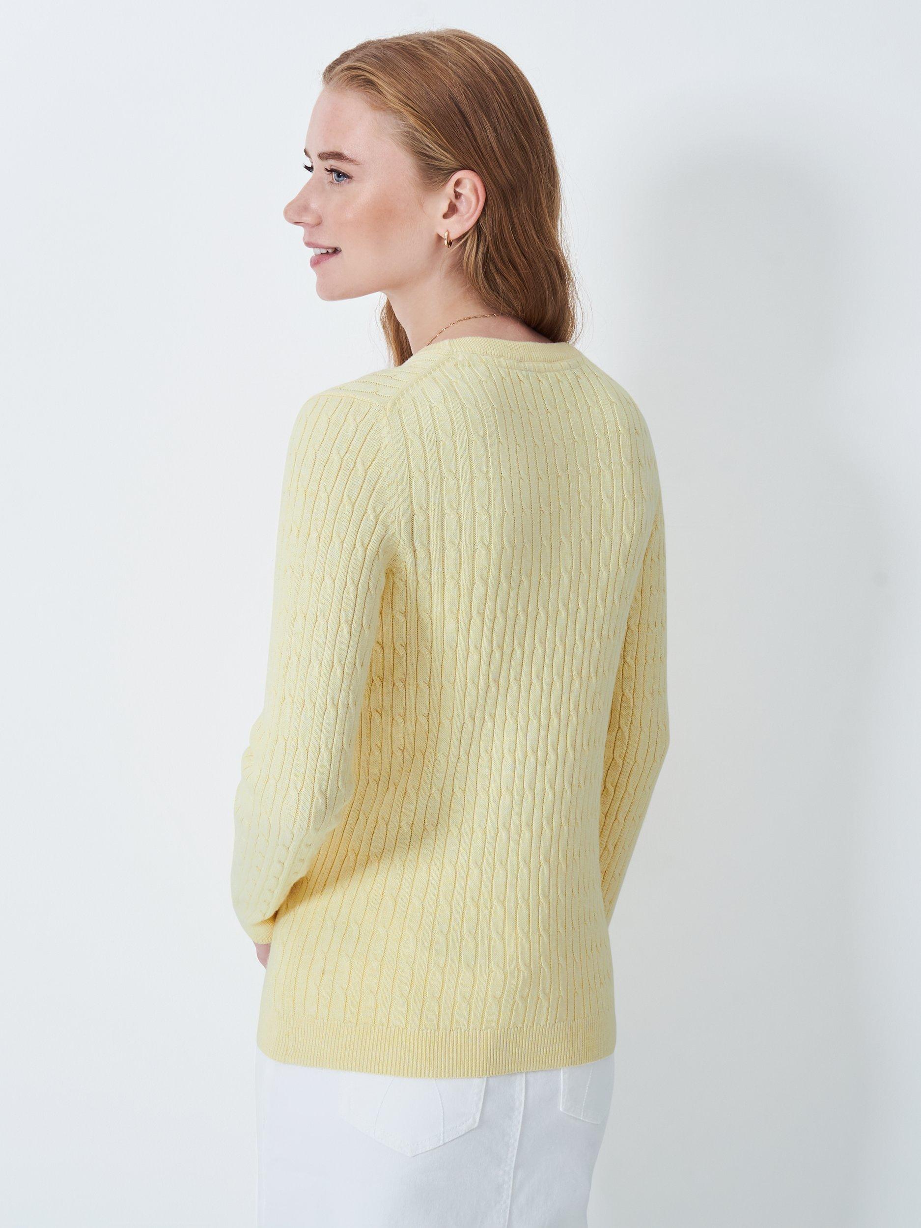 Product image 2 of 5, which shows Crew Clothing Heritage Cable Knit Cashmere Blend Jumper, Light Yellow, 8