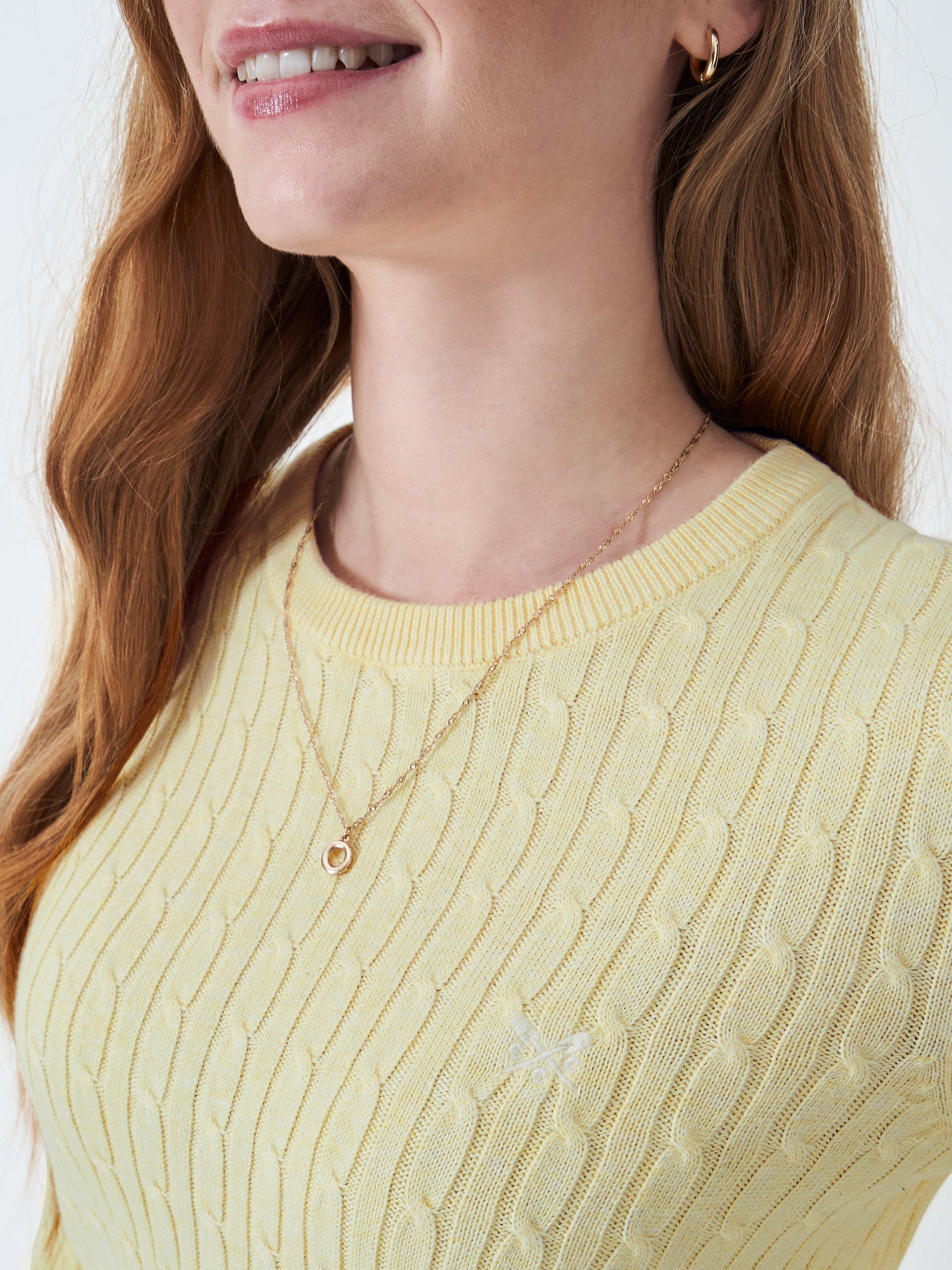 Product image 4 of 5, which shows Crew Clothing Heritage Cable Knit Cashmere Blend Jumper, Light Yellow, 8