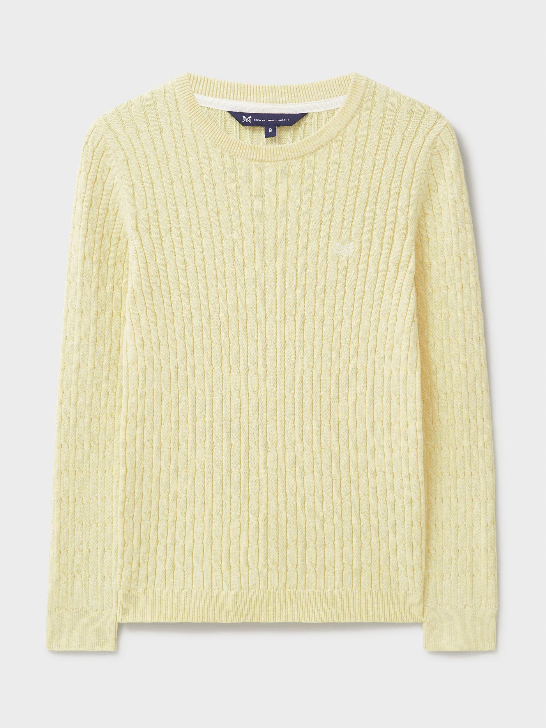 Product image 5 of 5, which shows Crew Clothing Heritage Cable Knit Cashmere Blend Jumper, Light Yellow, 8