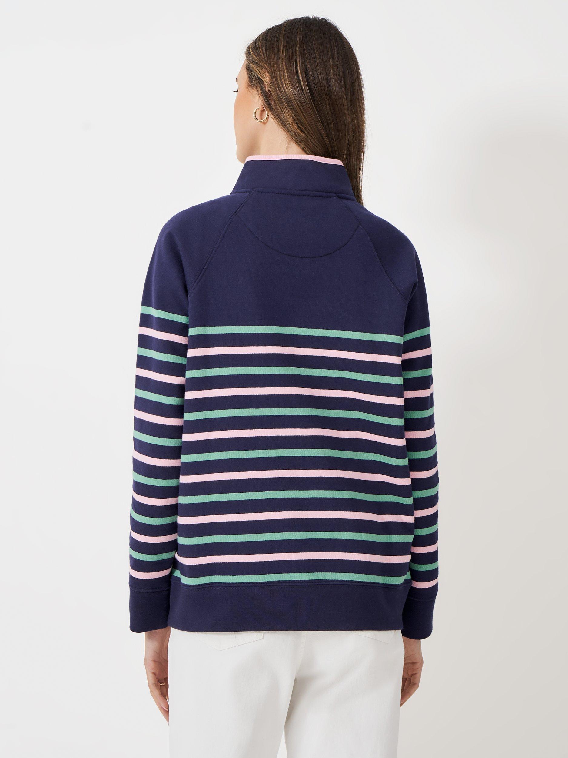 Product image 2 of 5, which shows Crew Clothing Stripe Half Zip Sweatshirt, Blue/Multi, 8